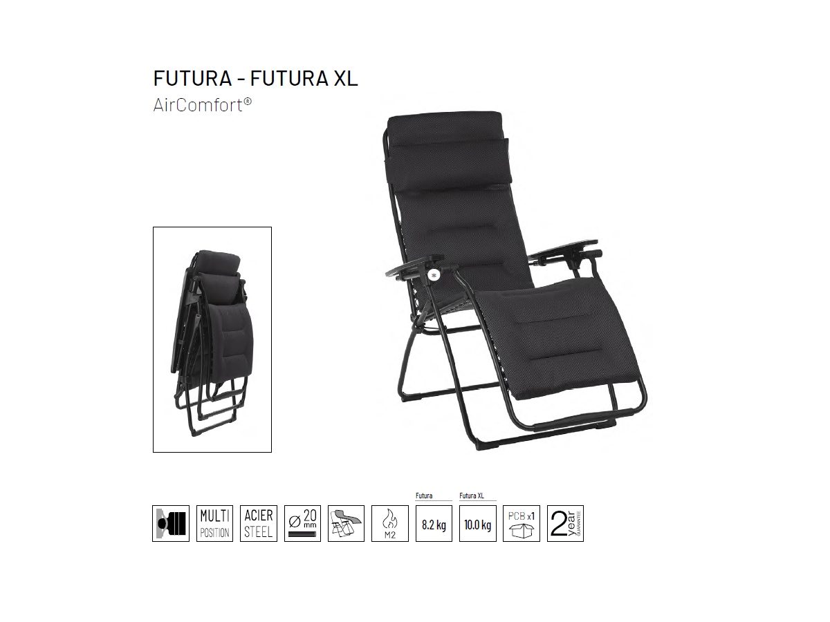 Lafuma Futura Relaxliege Air Comfort schwarz Obsidian-188223002 - XL